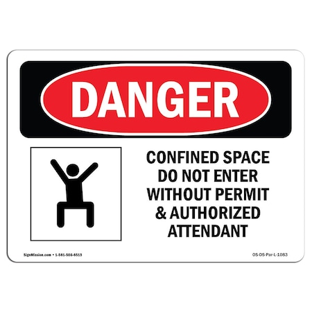 OSHA Danger, Confined Space Do Not Enter W/O Permit, 5in X 3.5in Decal, 10PK